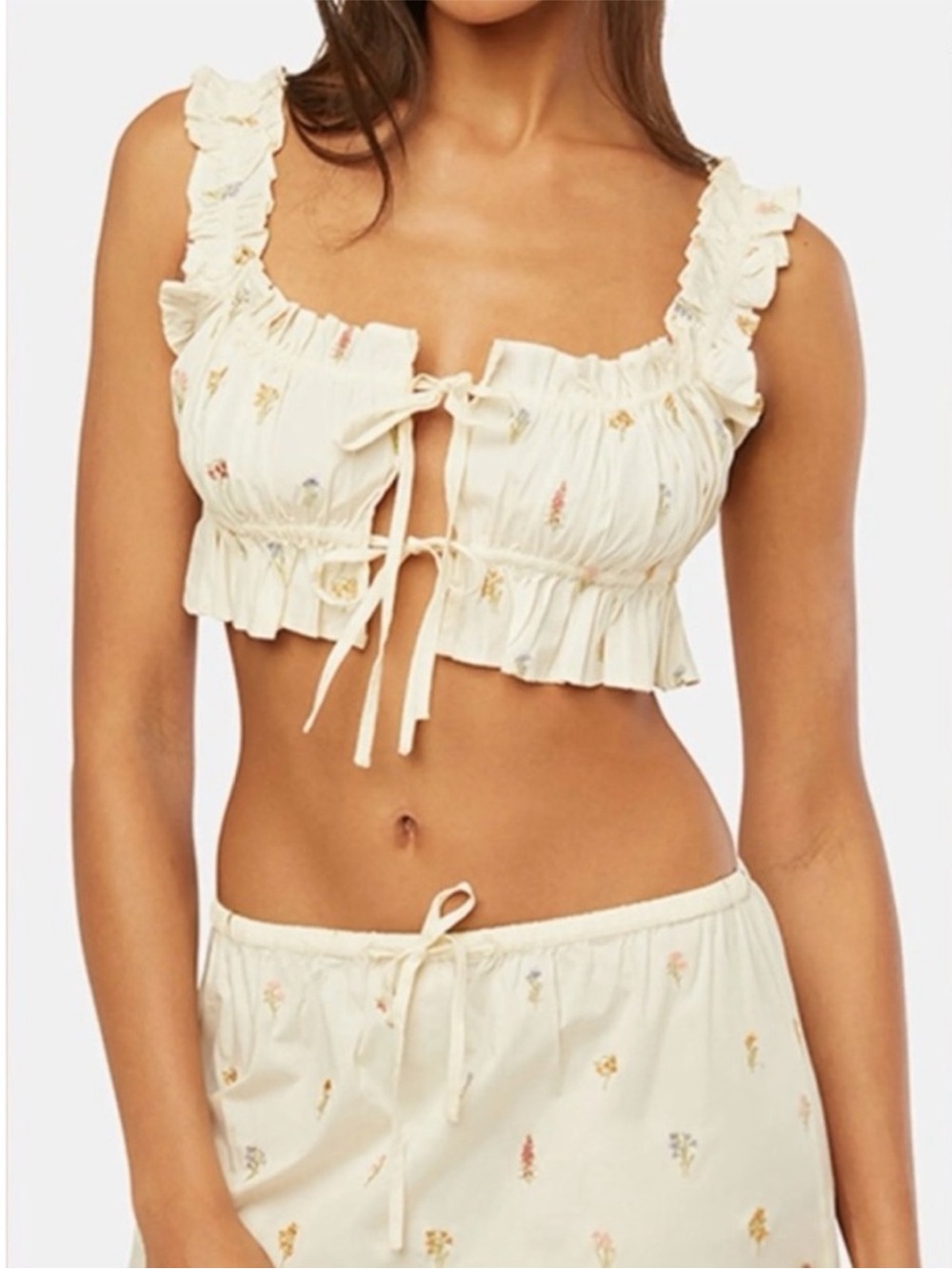 NWT WeWoreWhat Double Tie Crop Top in Antique White Multi Size Small